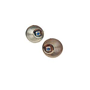 Vintage Silver Tone Cufflinks with Blue Stone Center Round Shaped